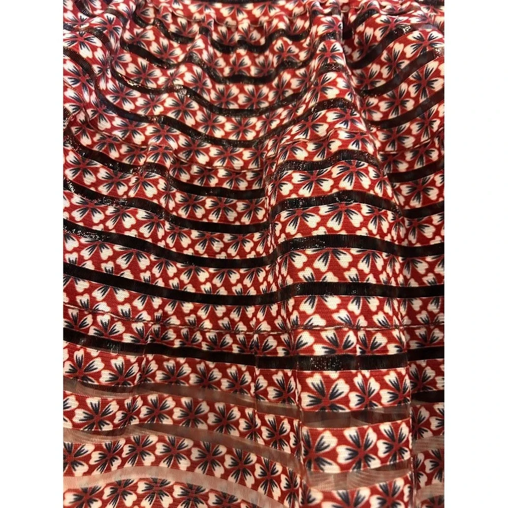 Maje‎ Jezabel Red Floral Striped Tiered Ruffle Mini Skirt Size 34 US XS